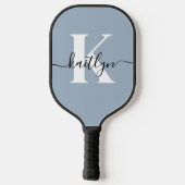 Elegante Stofblauwe Script Monogram Pickleball Paddle (Achterkant)