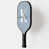 Elegante Stofblauwe Script Monogram Pickleball Paddle (Links)