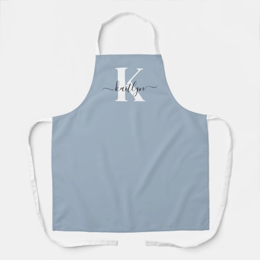 Elegante Stofblauwe Script Monogram Schort (Voorkant)