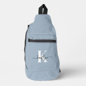 Elegante Stofblauwe Script Monogram Sling Bag (Voorkant)
