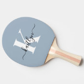 Elegante Stofblauwe Script Monogram Tafeltennisbatje (Zijkant)