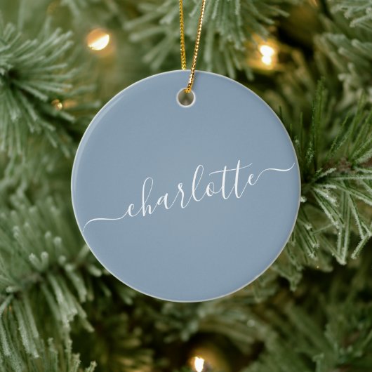 Elegante Stofblauwe Script Naam Persoonlijk Keramisch Ornament (Boom)
