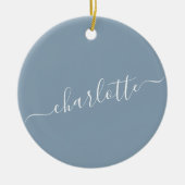 Elegante Stofblauwe Script Naam Persoonlijk Keramisch Ornament (Voorkant)