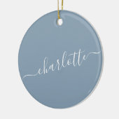 Elegante Stofblauwe Script Naam Persoonlijk Keramisch Ornament (Links)