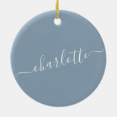 Elegante Stofblauwe Script Naam Persoonlijk Keramisch Ornament (Achterkant)