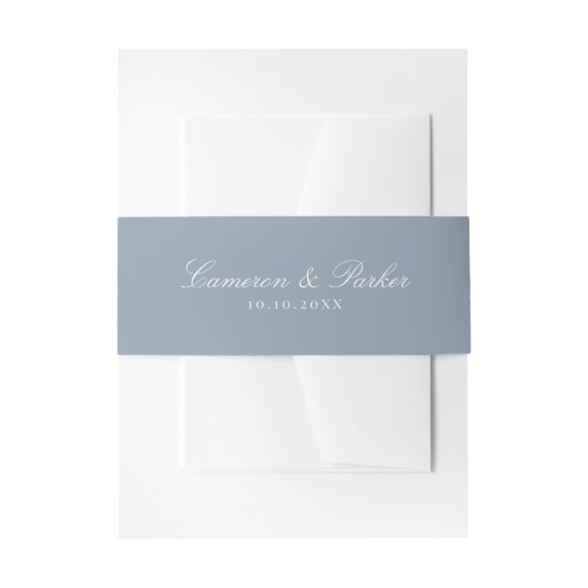 Elegante Stofblauwe Script Namen Bruiloft Uitnodigingen Wikkel (Voorkant Voorbeeld)