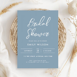 Elegante Stofblauwe Script Typografie Bruidsuitnod Kaart