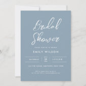 Elegante Stofblauwe Script Typografie Bruidsuitnod Kaart (Voorkant)