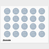 Elegante Stofblauwe Scriptie Bruiloft Favor Ronde Sticker (Vel)