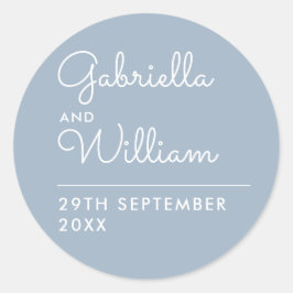 Elegante Stofblauwe Scriptie Bruiloft Favor Ronde Sticker