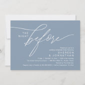 Elegante Stofblauwe Scriptie Bruiloftsproefavond Kaart (Voorkant)