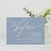 Elegante Stofblauwe Scriptie Bruiloftsproefavond Kaart (Staand voorkant)