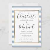 Elegante Stofblauwe Streep Script Foto Bruiloft Kaart (Voorkant)