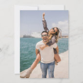 Elegante Stofblauwe Streep Script Foto Bruiloft Kaart (Achterkant)