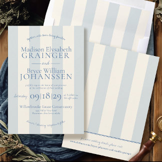 Elegante Stofblauwe Strepen Oud Geld Chic Bruiloft Kaart