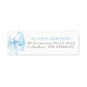 Elegante Stofblauwe Strik Bruidsdouche Etiket (Voorkant)