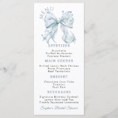 Elegante Stofblauwe Strik Coquette Platte Menu (Voorkant)
