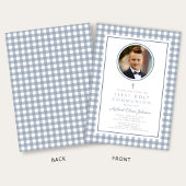 Elegante Stofblauwe Strik Foto Jongen Eerste Commu Kaart