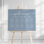 Elegante Stofblauwe Tafel Bruiloft Zitplaats Chart Poster