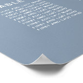 Elegante Stofblauwe Tafel Bruiloft Zitplaats Chart Poster (Hoek)