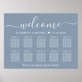 Elegante Stofblauwe Tafel Bruiloft Zitplaats Chart Poster (Voorkant)