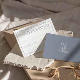 Elegante Stofblauwe Takken Boho Oud Geld Huwelijk RSVP Kaartje