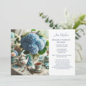 Elegante Stofblauwe Theepartij Kaart (Staand voorkant)