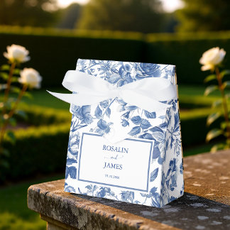 Elegante Stofblauwe Toile Bloemige Bruiloft Bedankdoosjes