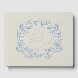 Elegante Stofblauwe Toile Bloemrijke Victoriaanse  Gastenboek