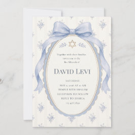 Elegante Stofblauwe Toile Lint Bar Mitzvah Kaart