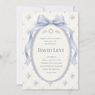 Elegante Stofblauwe Toile Lint Bar Mitzvah Kaart