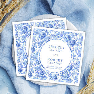 Elegante Stofblauwe Toile Rozen Huwelijksservetten Servet