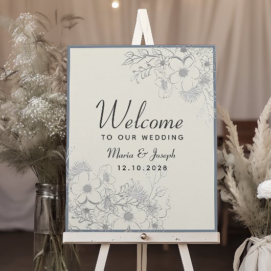 Elegante Stofblauwe Trouw Welkom Poster