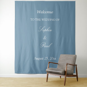 Elegante Stofblauwe Trouw Welkomspaneel Wandkleed