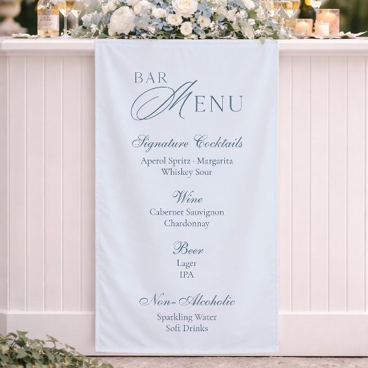 Elegante Stofblauwe Trouwbarmenu Spandoek