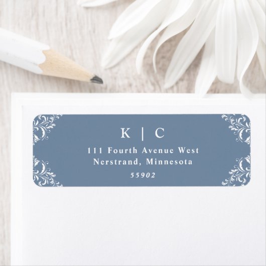 Elegante Stofblauwe Trouwdag Vintage Etiket (Insitu)