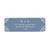 Elegante Stofblauwe Trouwdag Vintage Etiket (Voorkant)
