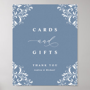 Elegante Stofblauwe Trouwkaarten & Cadeaus Bord Poster