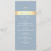 Elegante Stofblauwe Trouwmenu Menu (Voorkant)