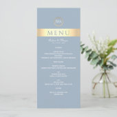 Elegante Stofblauwe Trouwmenu Menu (Staand voorkant)