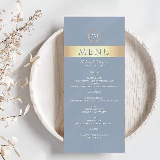 Elegante Stofblauwe Trouwmenu Menu