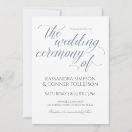 Elegante Stofblauwe Trouwuitnodigingen-Calligrafie Kaart