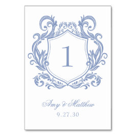 Elegante Stofblauwe Wapenschild Trouw Kaart
