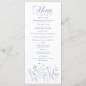 Elegante Stofblauwe Wilde Bloem Bruiloftsmenu Kaar Menu (Voorkant)
