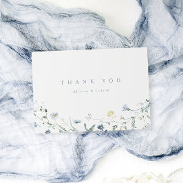 Elegante Stofblauwe Wilde Bloem Rustieke Boho Brui Bedankkaart
