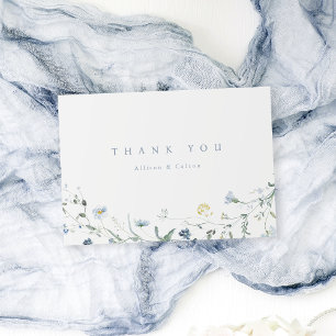 Elegante Stofblauwe Wilde Bloem Rustieke Boho Brui Bedankkaart
