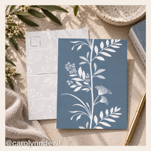 Elegante Stofblauwe Wilde Bloem Silhouet Botanisch Briefkaart