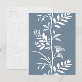 Elegante Stofblauwe Wilde Bloem Silhouet Kunst Briefkaart