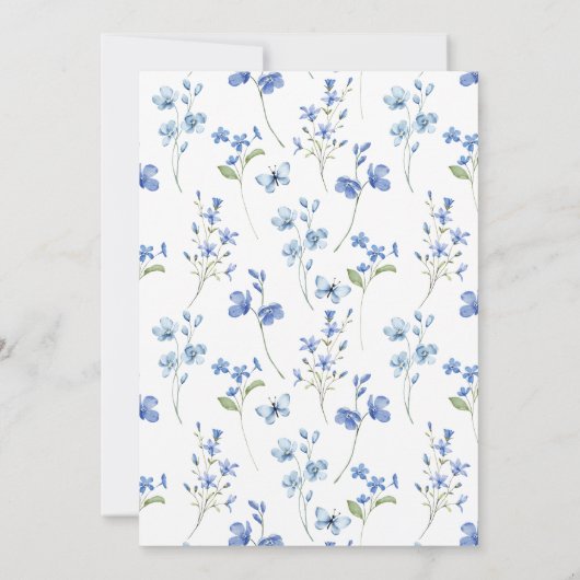 Elegante Stofblauwe Wilde Bloemen Bruiloft Kaart (Achterkant)