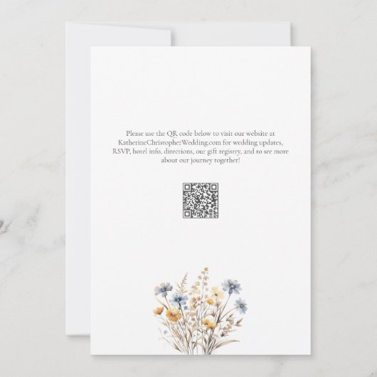 Elegante Stofblauwe Wilde Bloemen Watercolor Bruil Kaart (Achterkant)